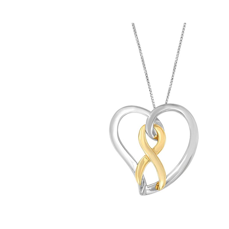 Haus Of Brilliance 14k Gold And Silver Heart Bow Pendant Necklace In White