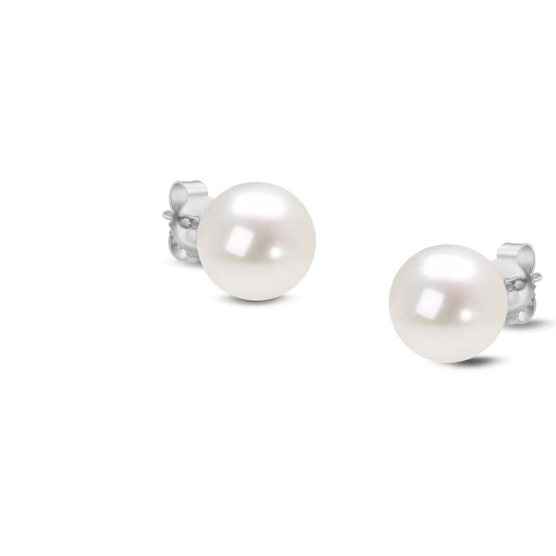 Haus Of Brilliance 14k Gold Round 7.0-7.5 Mm Saltwater Akoya Cultured Pearl Stud Earrings Aaa+ Quality In White