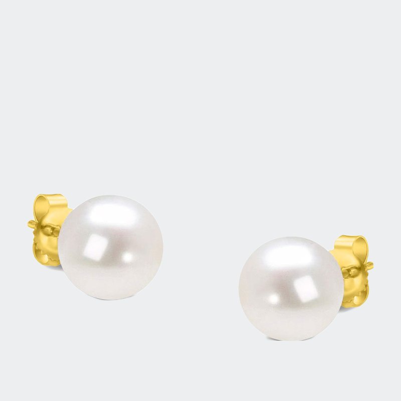Haus Of Brilliance 14k Gold Round 7.0-7.5 Mm Saltwater Akoya Cultured Pearl Stud Earrings Aaa+ Quality