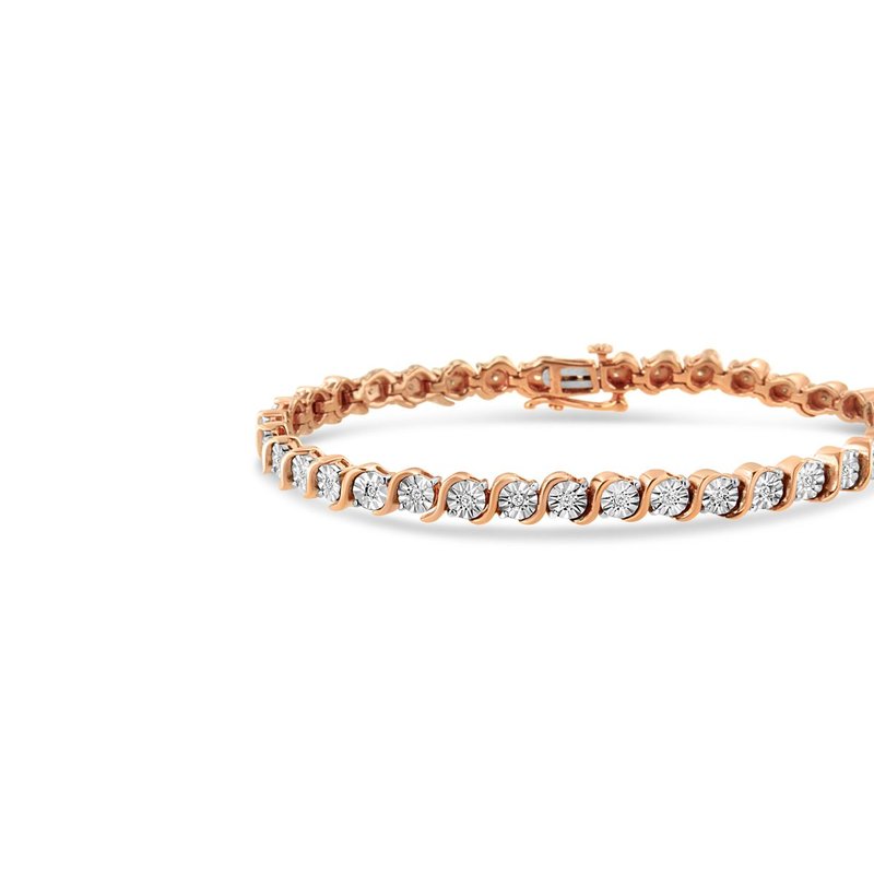 Haus Of Brilliance 14k Rose Gold Plated .925 Sterling Silver 1/10 Cttw Diamond Round Miracle Plate And "s" Link Tennis In Pink
