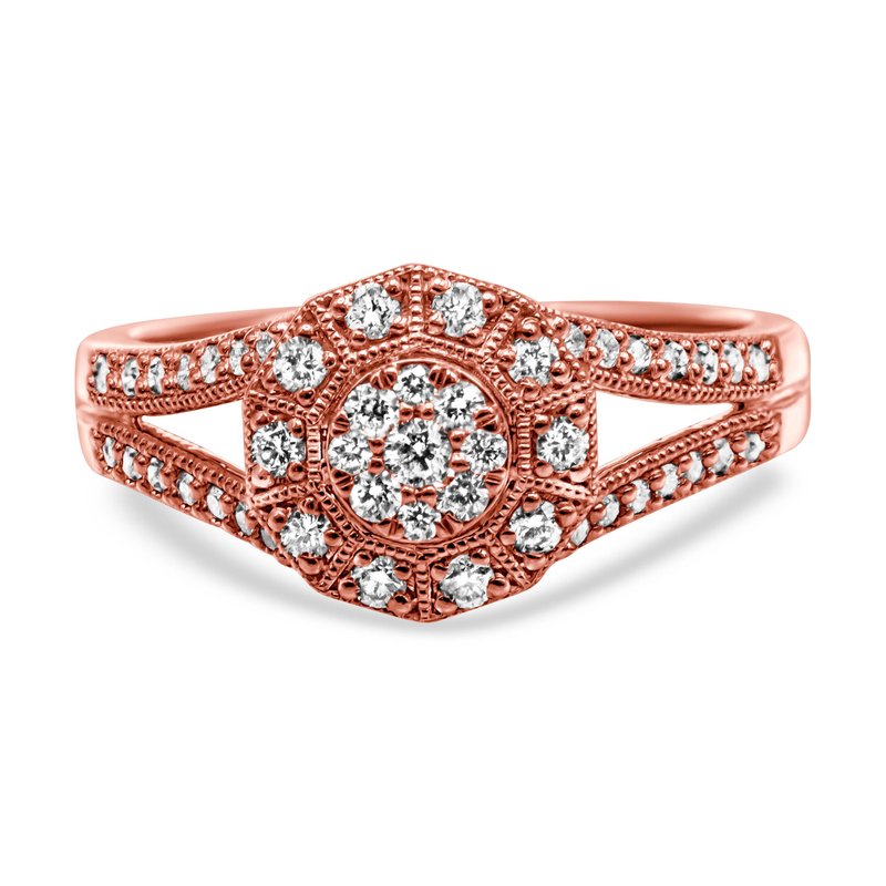 Haus Of Brilliance 14k Rose Gold Plated .925 Sterling Silver 1/2 Cttw Pave Diamond Halo Cluster Split Shank Cocktail Ri