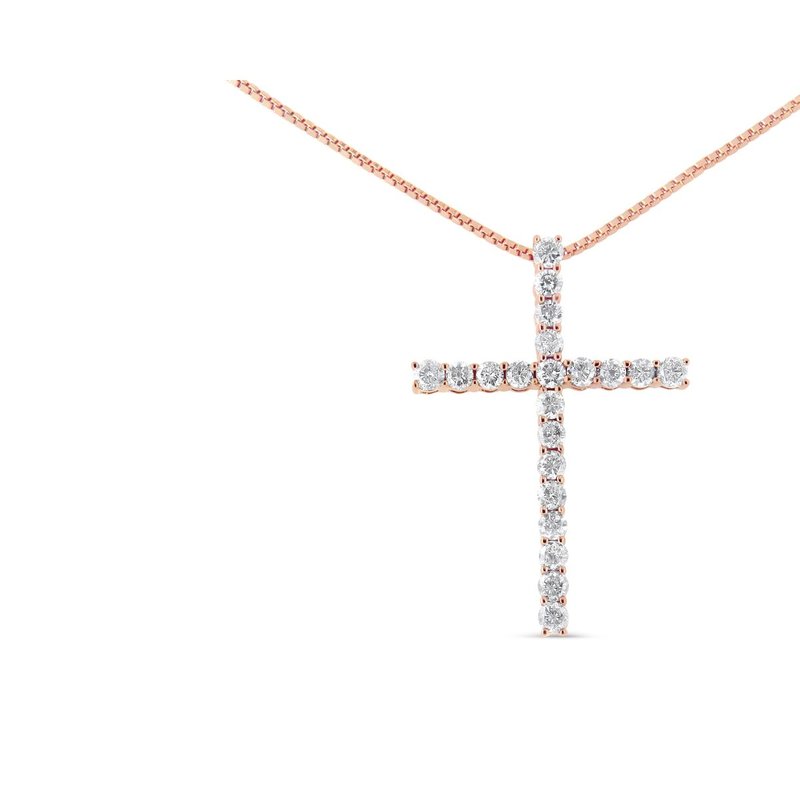 Haus Of Brilliance 14k Rose Gold Plated .925 Sterling Silver 1.0 Cttw Champagne Diamond Gold Cross P In Pink