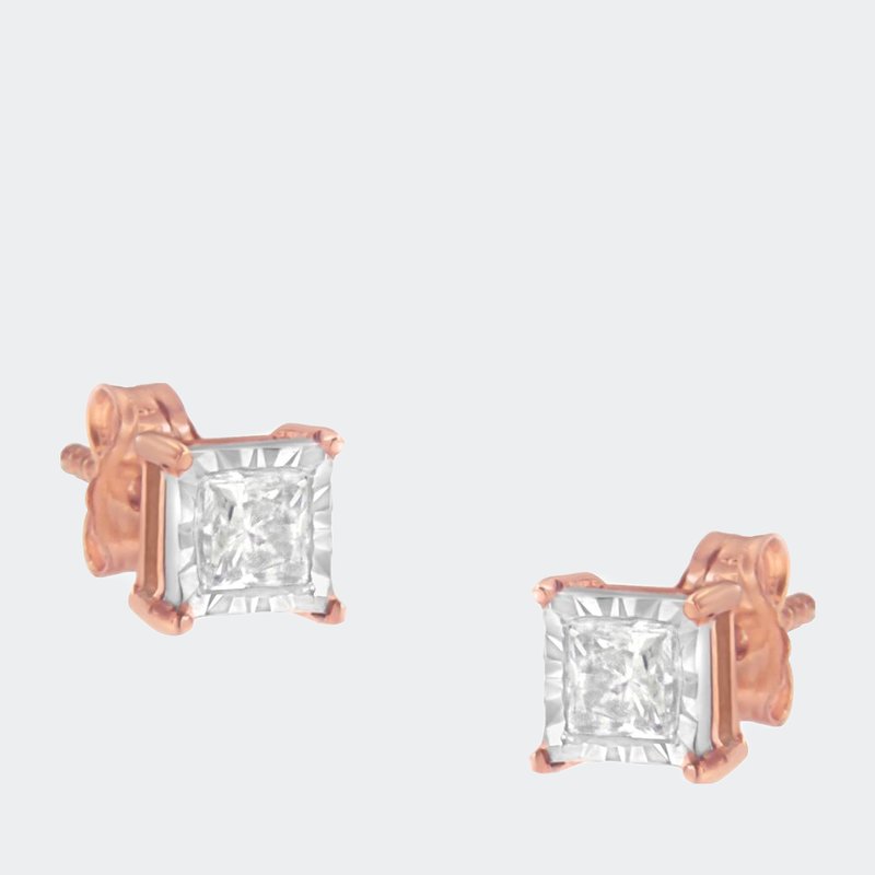Haus Of Brilliance 14k Rose Gold Plated Two-tone .925 Sterling Silver 1/2 Cttw Princess-cut Square Near Colorless Diamo In Pink
