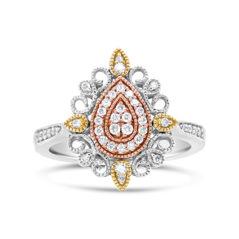 Haus Of Brilliance 14k Tri Gold 1/4 Cttw Diamond Art Deco Style Halo Cocktail Ring In White