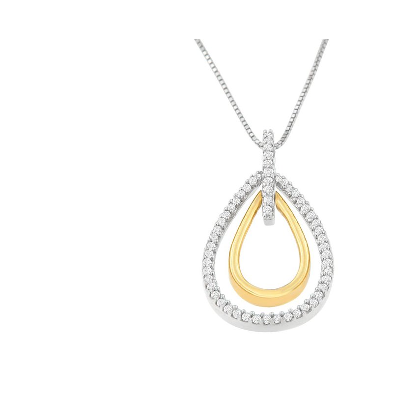 Haus Of Brilliance 14k Two-tone Round Cut Diamond Double Burst Pendant Necklace In Gold