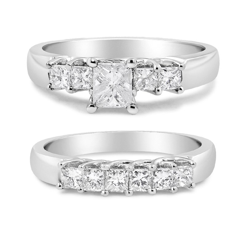 Haus Of Brilliance 14k White Gold 1 1/2 Cttw 5 Stone Princess Diamond Engagement Wedding Ring Set