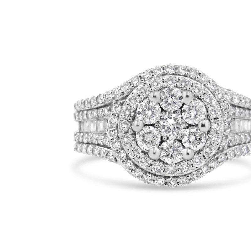 Haus Of Brilliance 14k White Gold 1 1/2 Cttw Diamond Floral Cluster And Studded Shank Halo Ring In Grey