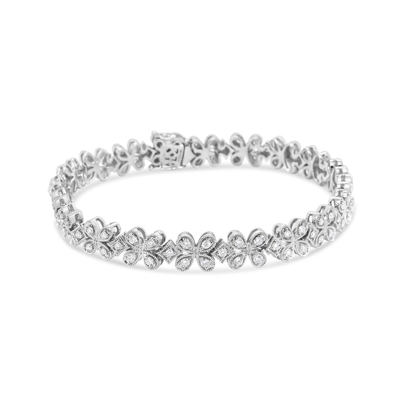 Haus Of Brilliance 14k White Gold 1 1/2 Cttw Round Diamond Floral Clover-shaped Link Bracelet