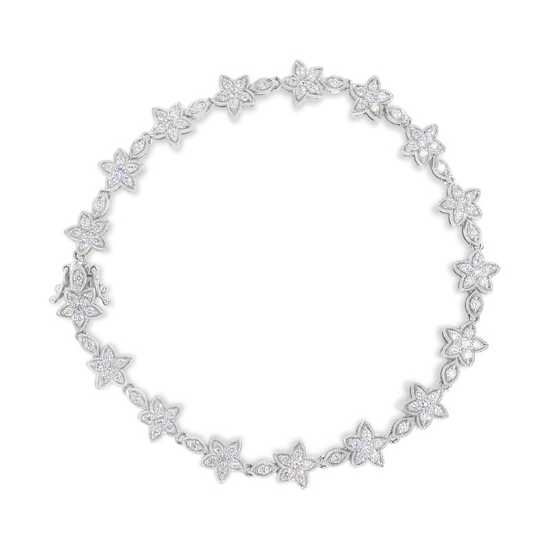 Haus Of Brilliance 14k White Gold 1 1/5 Cttw Round Diamond Flower Blossom Link Bracelet