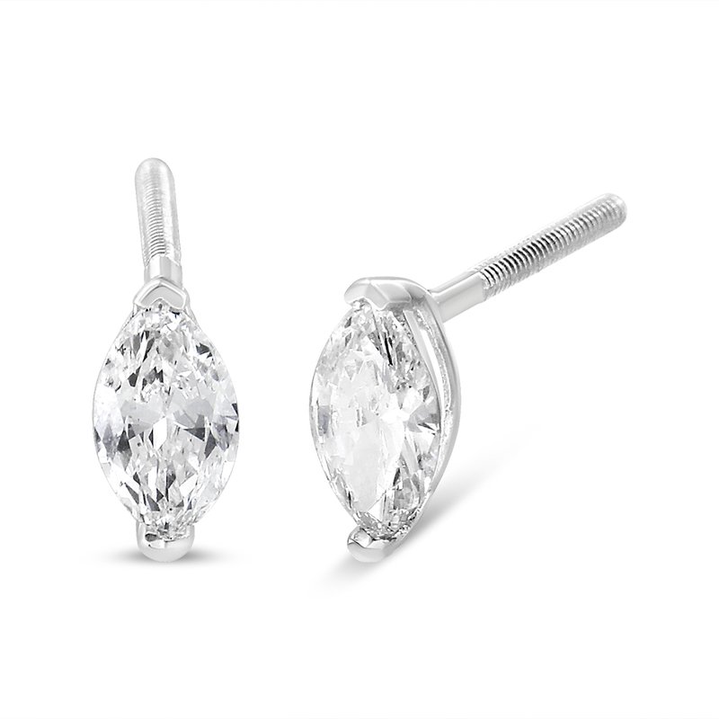 Haus Of Brilliance 14k White Gold 1/2 Cttw 2 Prong Set Marquise Solitaire Lab Grown Diamond Stud Earrings