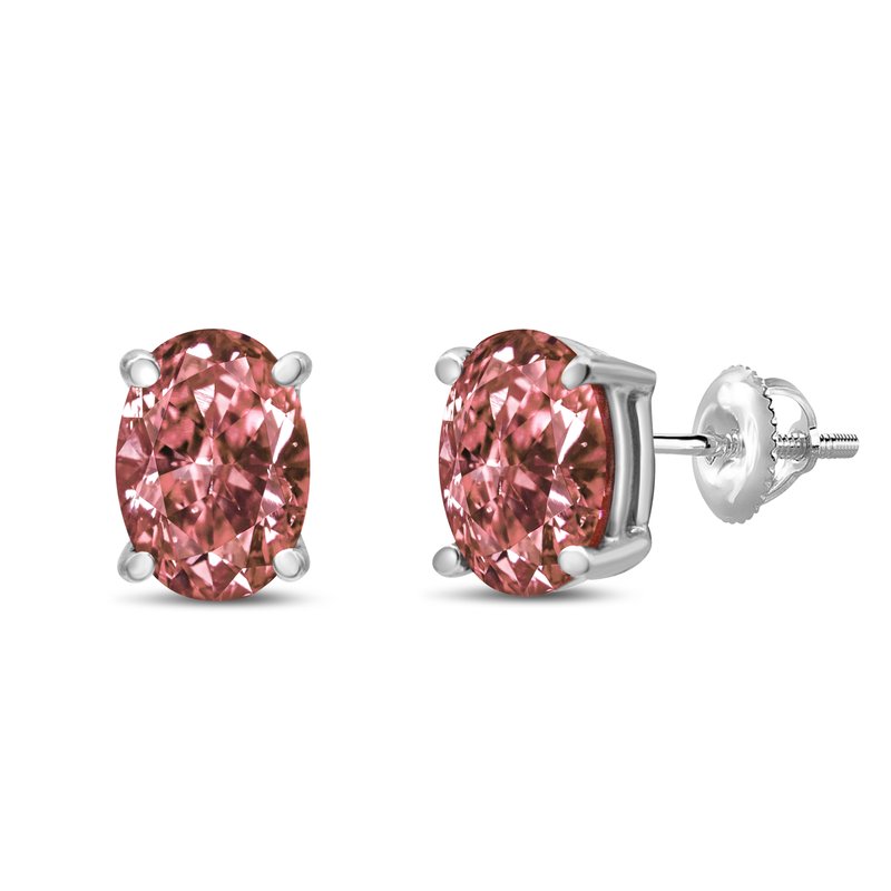 Shop Haus Of Brilliance 14k White Gold 1/2 Cttw Lab Grown Pink Oval 4 Prong Set Classic Diamond Solitaire Stud Earrings In Grey