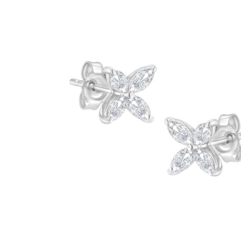 Haus Of Brilliance 14k White Gold 1/2 Cttw Marquise Diamond 8 Stone Floral Leaf Stud Earrings