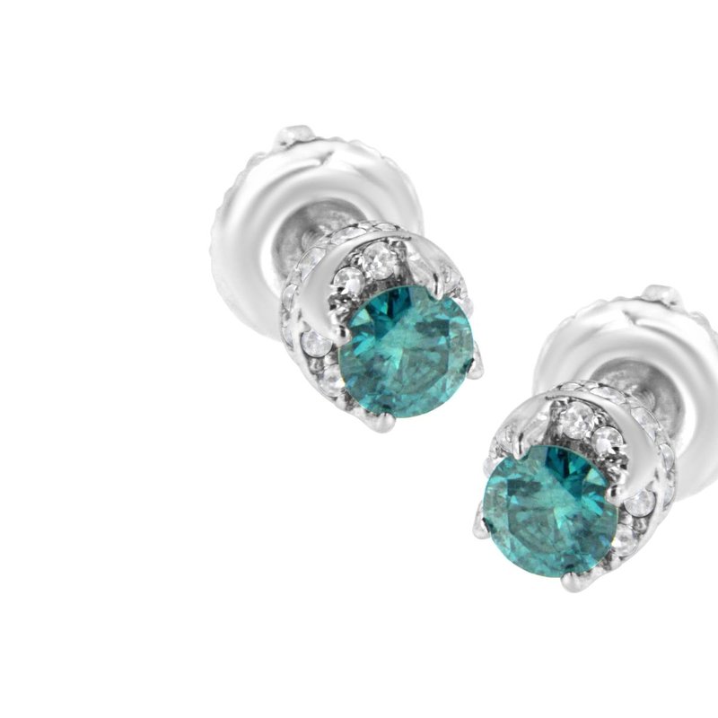 Haus Of Brilliance 14k White Gold 1/2 Cttw White And Treated Blue Round Diamond Earrings