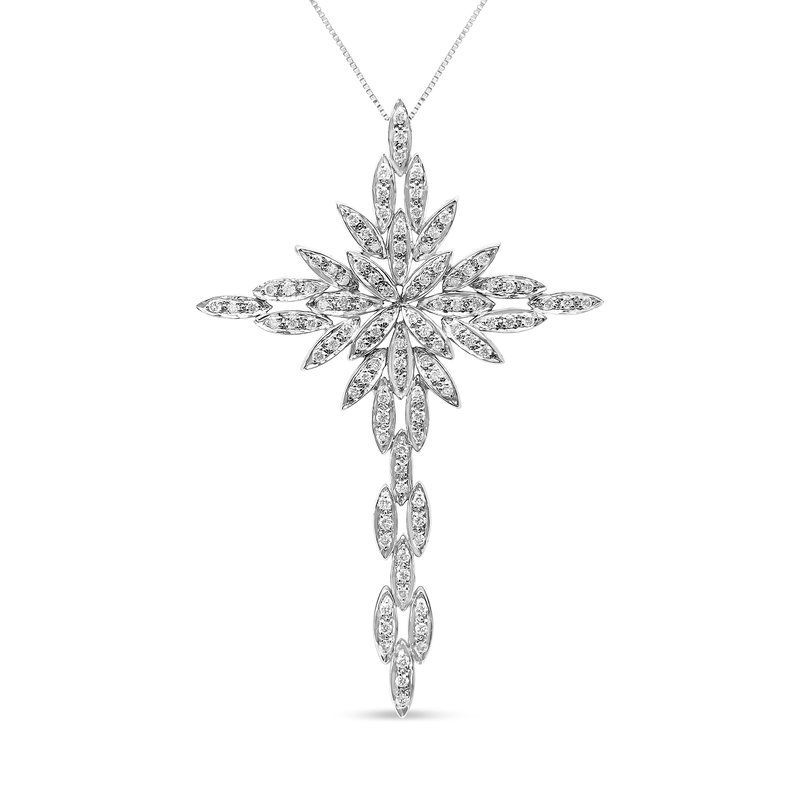 Haus Of Brilliance 14k White Gold 1.0 Cttw Cocktail Cluster Cross 18" Pendant Necklace