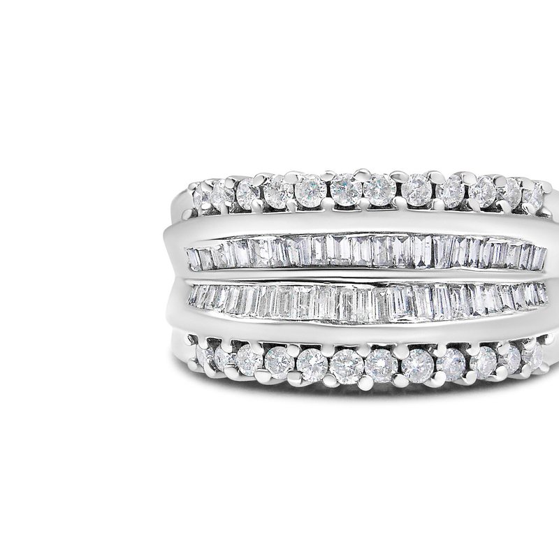 Haus Of Brilliance 14k White Gold 1.00 Cttw Round And Baguette-cut Diamond Modern Band Ring