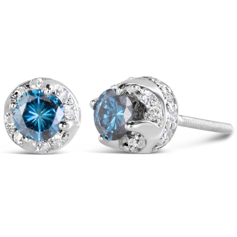Haus Of Brilliance 14k White Gold 1.00 Cttw Treated Blue And White Diamond Hidden Halo Stud Earrings