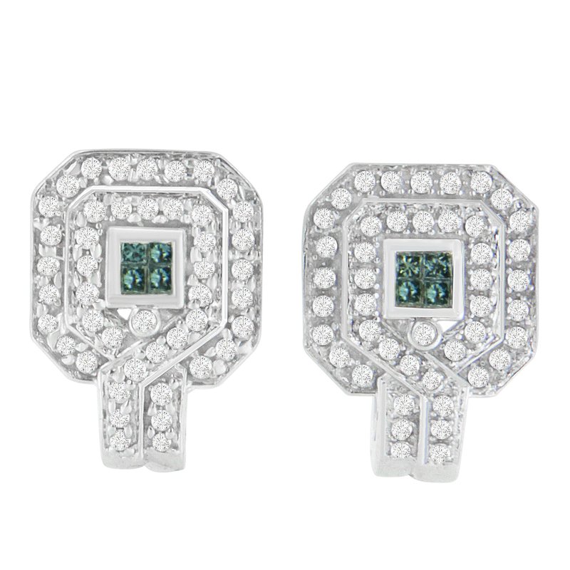 Haus Of Brilliance 14k White Gold 1ct. Tdw Round And Princess-cut Treated Blue Diamond Earrings