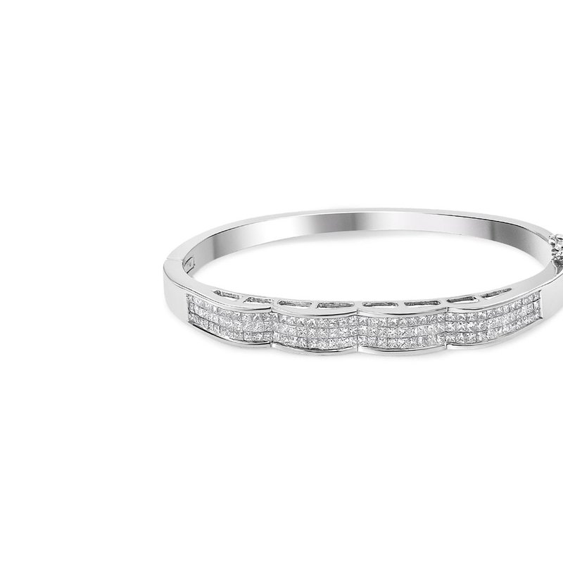 Haus Of Brilliance 14k White Gold 3 1/3 Cttw Invisible Set Princess-cut Diamond Wave Bangle Bracelet
