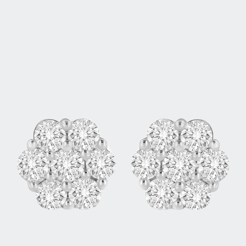 Haus Of Brilliance 14k White Gold 3 Cttw Prong Set Round-cut Diamond Floral Cluster Stud Earring
