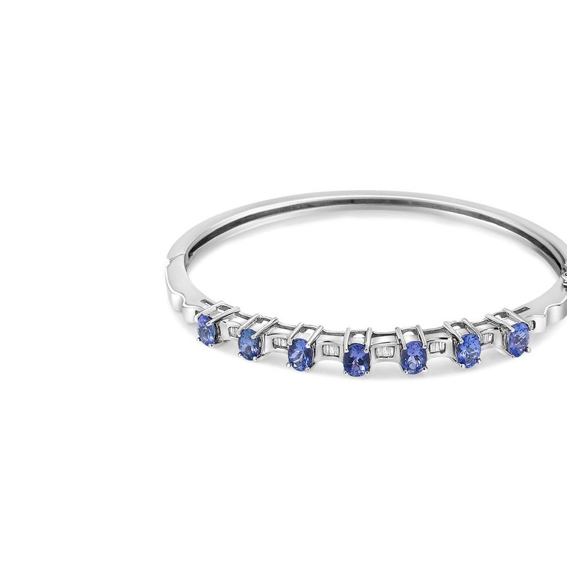 Haus Of Brilliance 14k White Gold 5 Mm Oval Blue Tanzanite And 1/4 Cttw Diamond Bangle