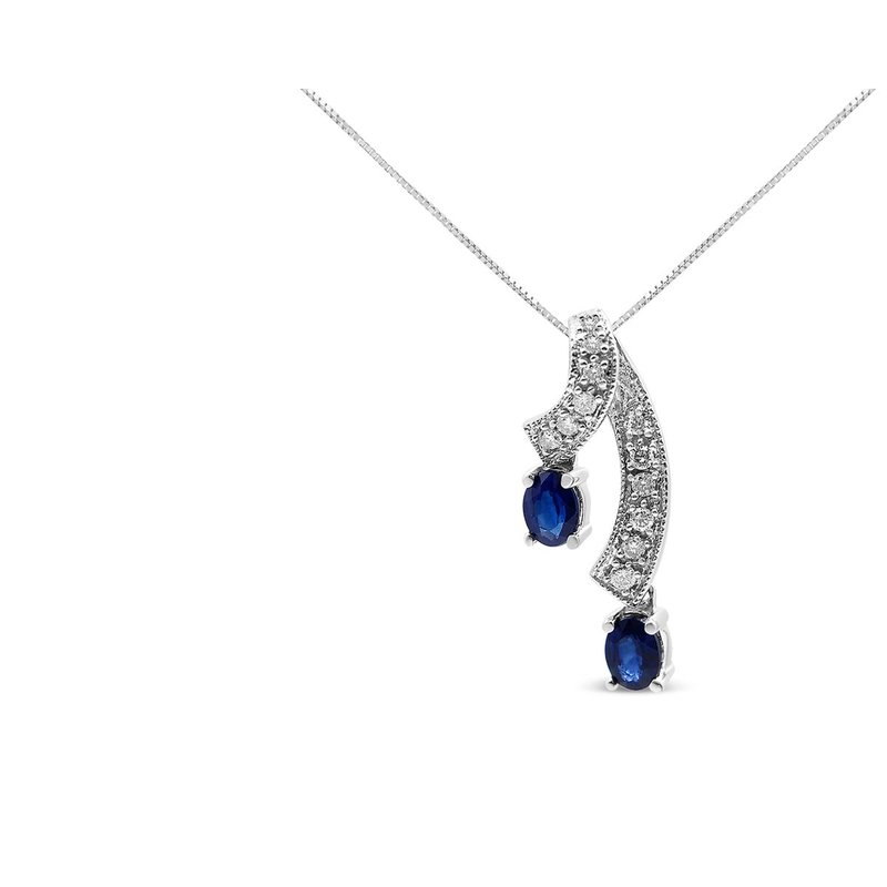 Haus Of Brilliance 14k White Gold 5x4 Mm Oval Shaped Natural Blue Sapphire And Diamond Accent Double