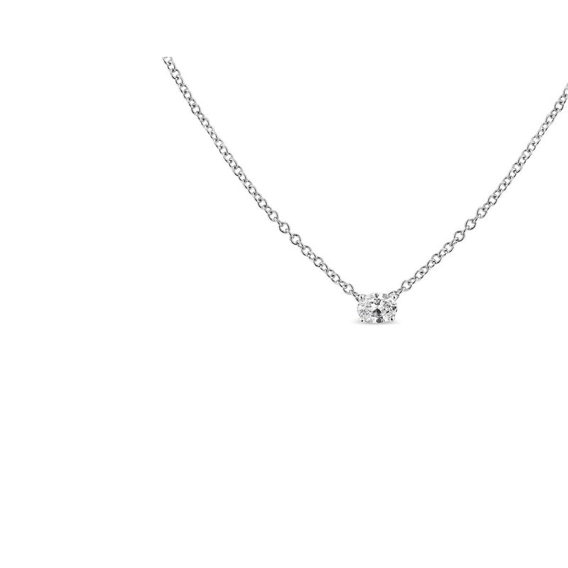 Haus Of Brilliance 14k White Gold Lab Grown Oval Solitaire Diamond East West 18" Pendant Necklace