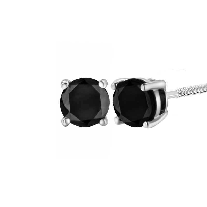 Haus Of Brilliance 14k White Gold Round Brilliant-cut Black Diamond Bezel-set Stud Earrings With Scr