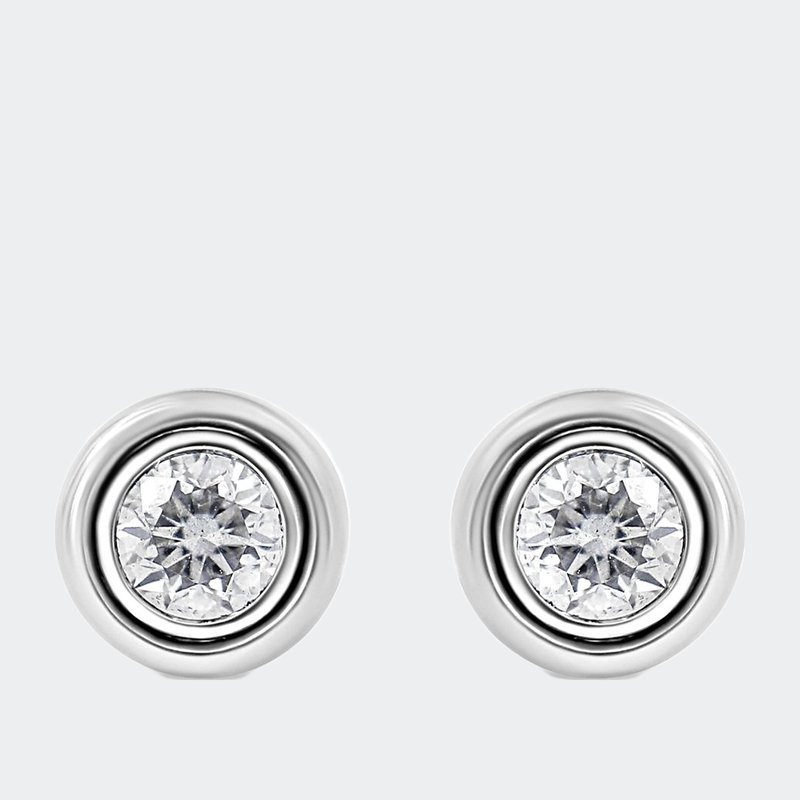 Haus Of Brilliance 14k White Gold Round Brilliant-cut Black Diamond Classic 4-prong Stud Earrings Wi In Grey