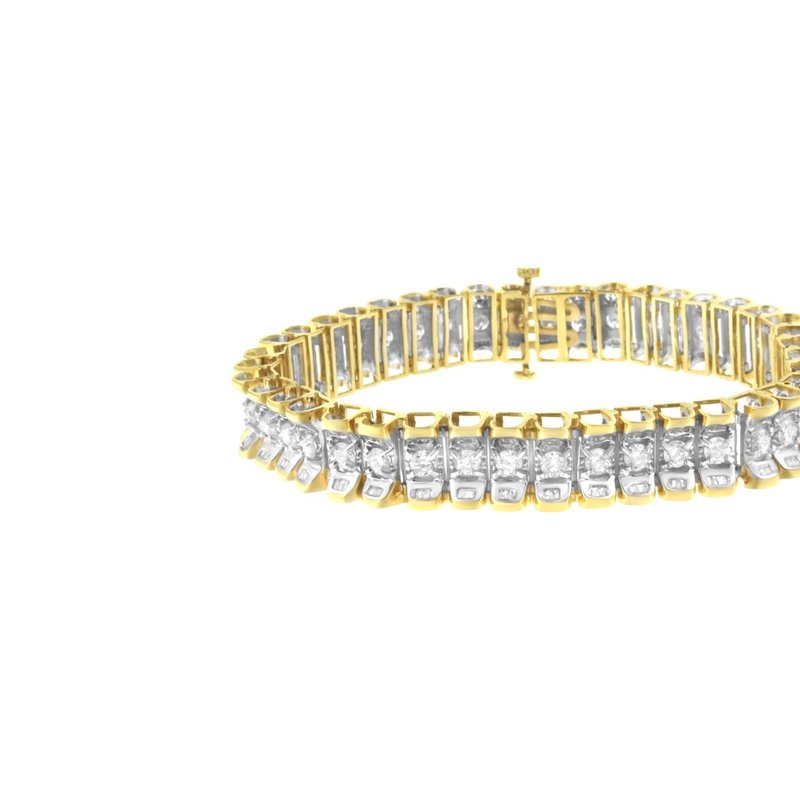Haus Of Brilliance 14k Yellow And White Gold 5.0 Cttw Round & Baguette Cut Diamond 7" Reflective Tennis Bracelet