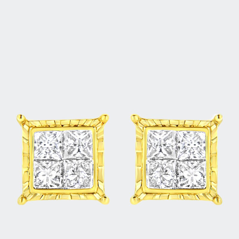 Haus Of Brilliance 14k Yellow Gold 1 1/2 Cttw Invisible Set Princess-cut Diamond Composite 8 Stone Stud Earrings