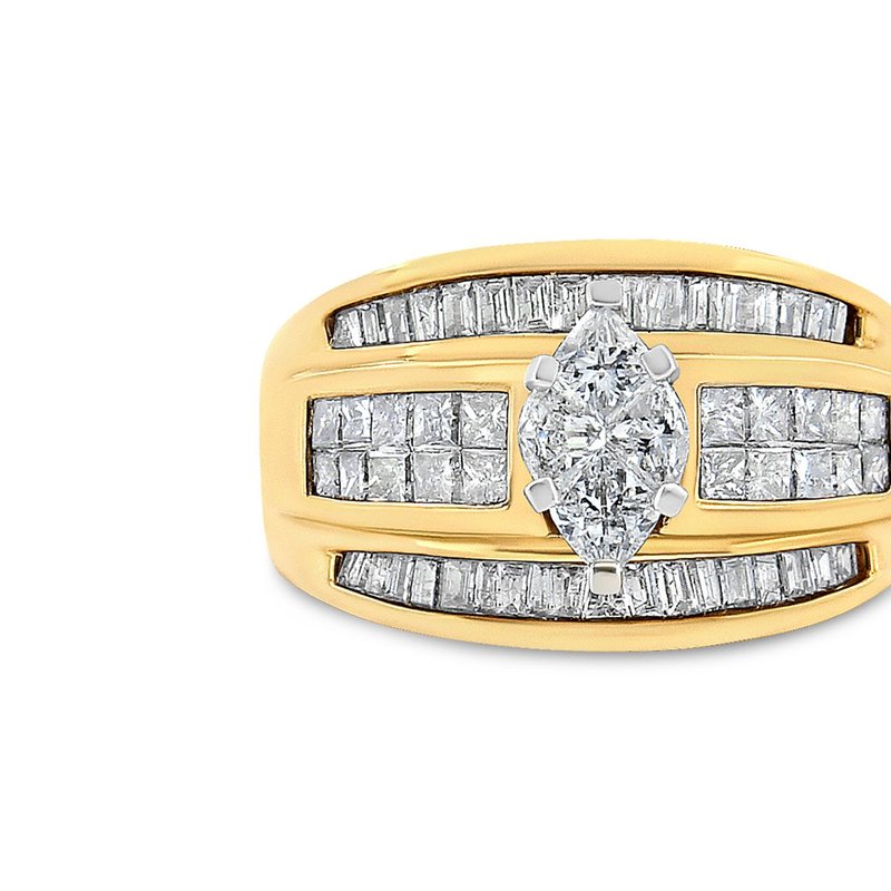 Haus Of Brilliance 14k Yellow Gold 1 1/2 Cttw Pie, Princess And Baguette-cut Diamond Marquise Shaped Engagement Cocktai