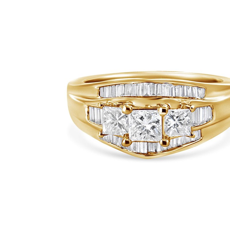 Haus Of Brilliance 14k Yellow Gold 1 1/2 Cttw Princess And Baguette-cut Diamond 3-stone Ring