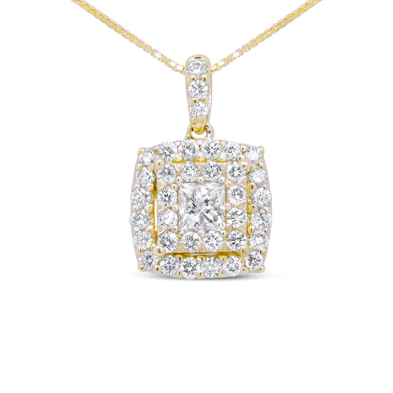 Haus Of Brilliance 14k Yellow Gold 1/2 Cttw Round And Princess-cut Diamond Double Halo 18" Pendant Necklace