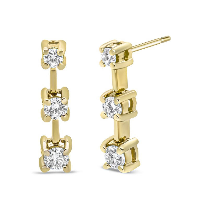 Haus Of Brilliance 14k Yellow Gold 1/2 Cttw Round Diamond 3 Stone Graduated Linear Drop Past, Present And Future Stud E