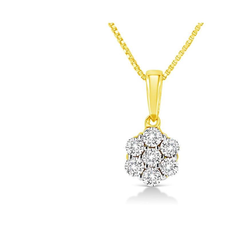 Haus Of Brilliance 14k Yellow Gold 1/4 Cttw Prong Set Round-cut Diamond 7 Stone Floral Cluster 18" Pendant Necklace