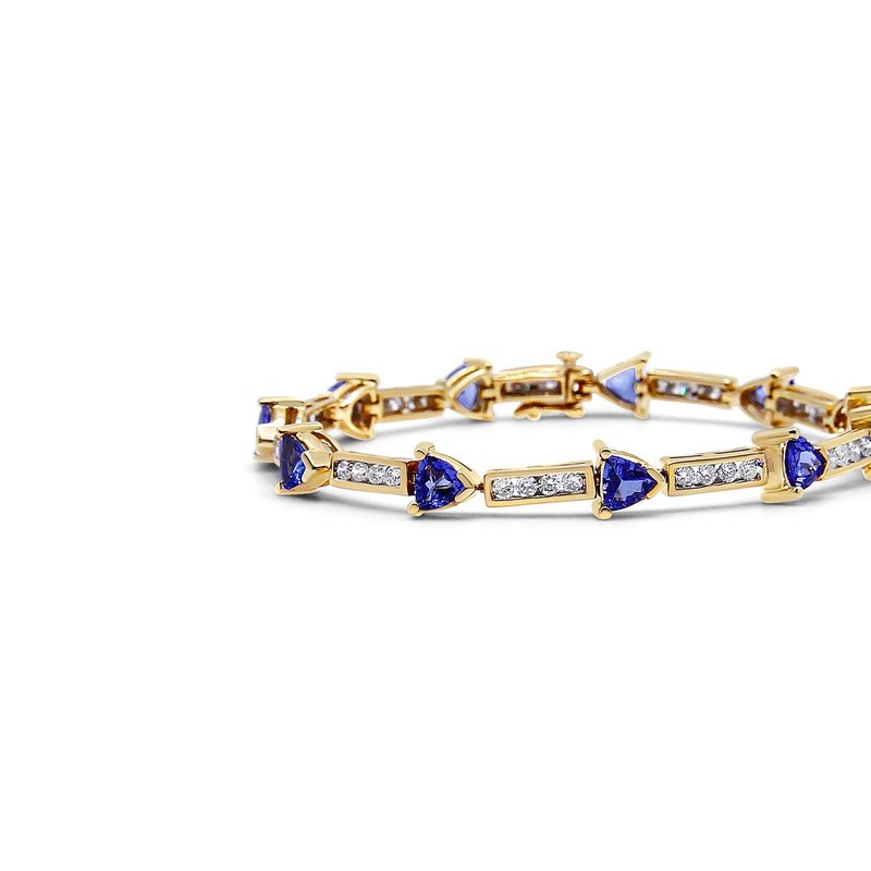 Haus Of Brilliance 14k Yellow Gold 1 5/8 Cttw Diamond And 5mm Trillion Blue Tanzanite Link Bracelet
