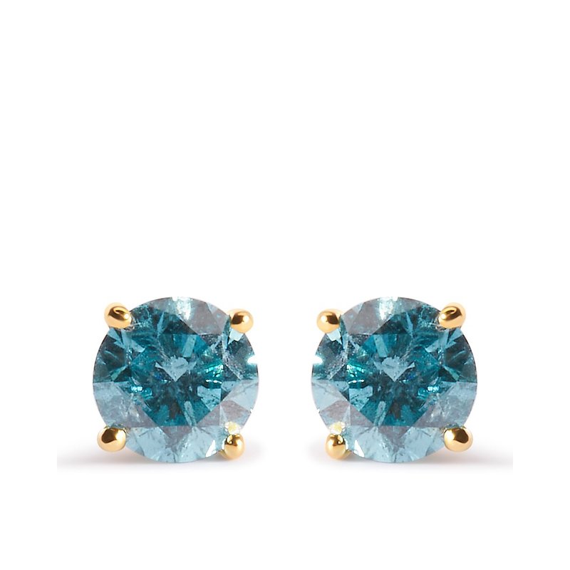 Haus Of Brilliance 14k Yellow Gold 1.0 Cttw Treated Aqua Blue Diamond Classic Solitaire Stud Earrings