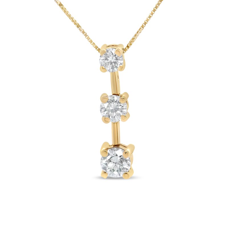 Haus Of Brilliance 14k Yellow Gold 1.00 Cttw Round Diamond Three-stone Drop Pendant 18" Necklace