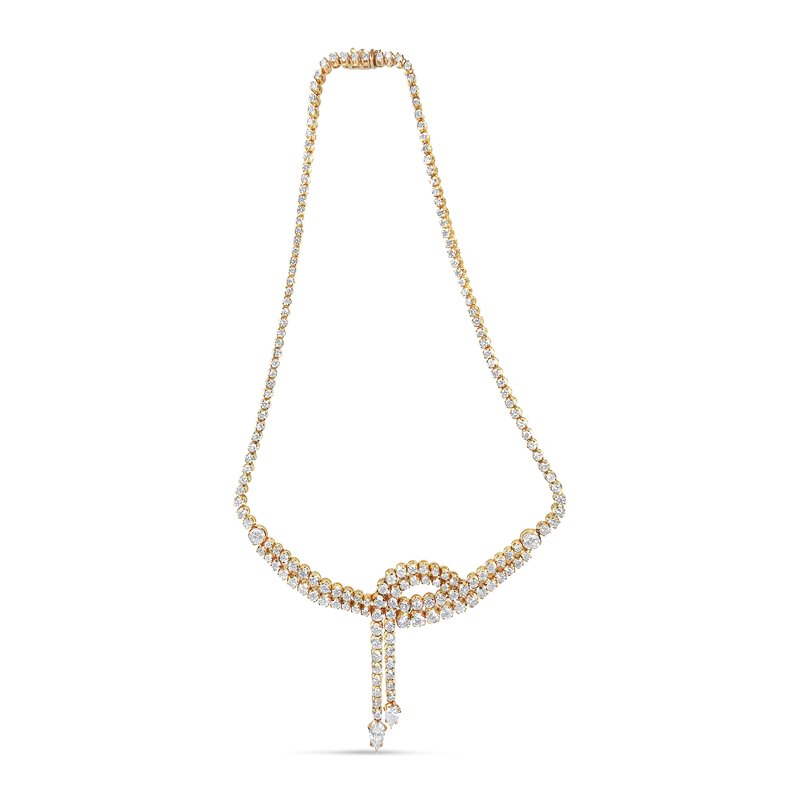 Haus Of Brilliance 14k Yellow Gold 17.0 Cttw Diamond Double Row Lariat 18" Tennis Necklace With Pear Shape Diamond Drop