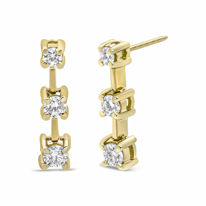 Haus Of Brilliance 14k Yellow Gold 3/4 Cttw Round Diamond 3 Stone Graduated Linear Drop Past, Present And Future Stud E