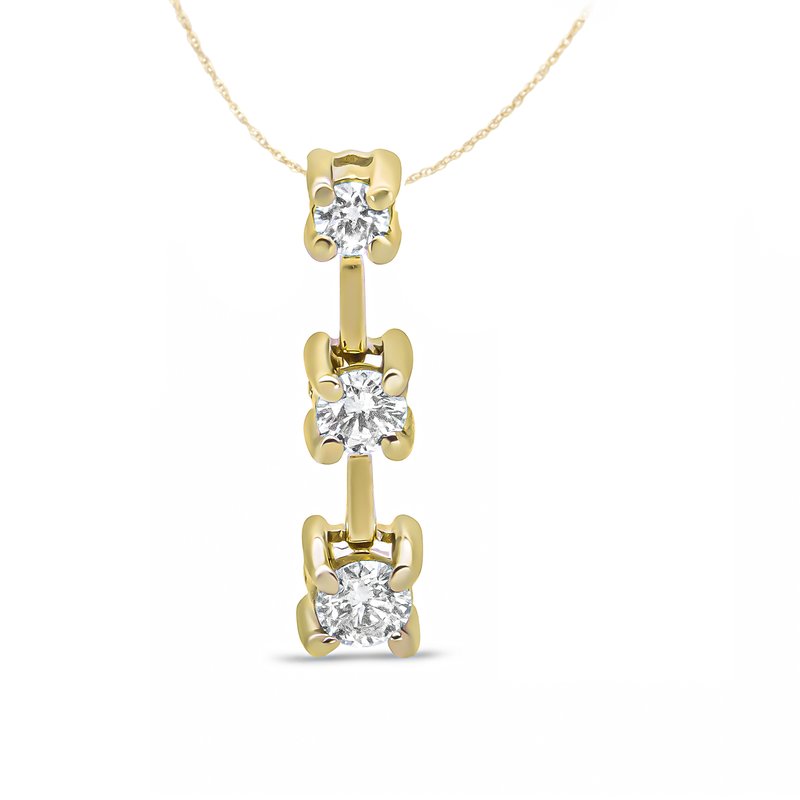 Haus Of Brilliance 14k Yellow Gold 3/4 Cttw Round Diamond Three-stone Drop Pendant 18" Necklace