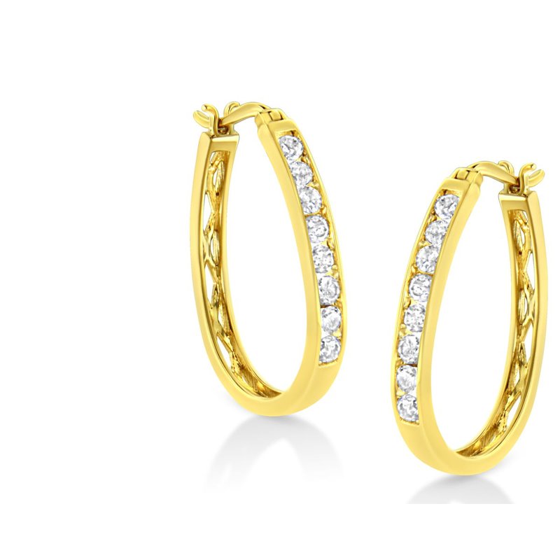 Haus Of Brilliance 14k Yellow Gold 7/8 Cttw Princess And Baguette-cut Diamond Square Framed Huggie Hoop Omega Earrings