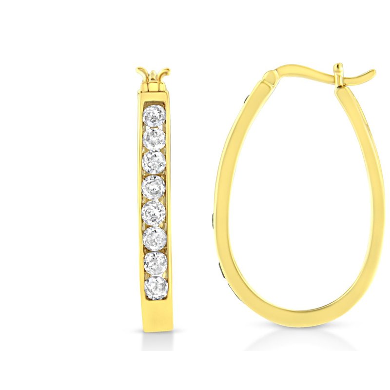 Shop Haus Of Brilliance 14k Yellow Gold 7/8 Cttw Princess And Baguette-cut Diamond Square Framed Huggie Hoop Omega Earrings