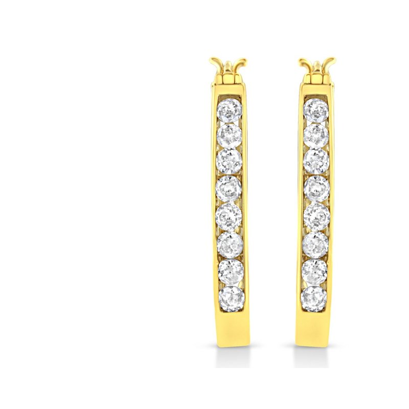 Shop Haus Of Brilliance 14k Yellow Gold 7/8 Cttw Princess And Baguette-cut Diamond Square Framed Huggie Hoop Omega Earrings