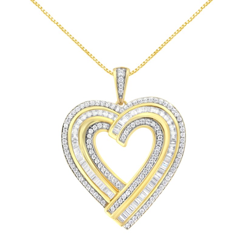 Haus Of Brilliance 14k Yellow Gold Plated .925 Sterling Silver 1 3/8 Cttw Baguette Diamond Composite Heart 18" Pendant