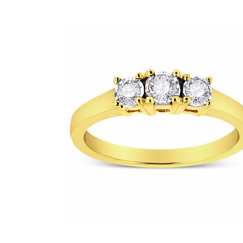 Haus Of Brilliance 14k Yellow Gold Plated .925 Sterling Silver 1/4 Cttw Diamond 3 Stone Illusion Plate Ring