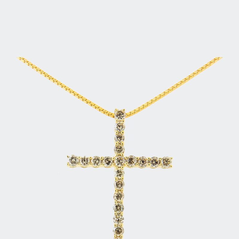 Haus Of Brilliance 14k Yellow Gold Plated .925 Sterling Silver 1.0 Cttw Pendant, Champagne Diamond Gold Cross Necklace