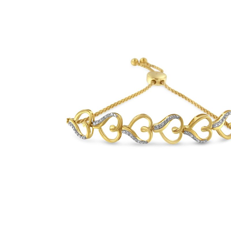 Haus Of Brilliance 14k Yellow Gold Plated .925 Sterling Silver Diamond Accent Heart Link Bolo Bracelet