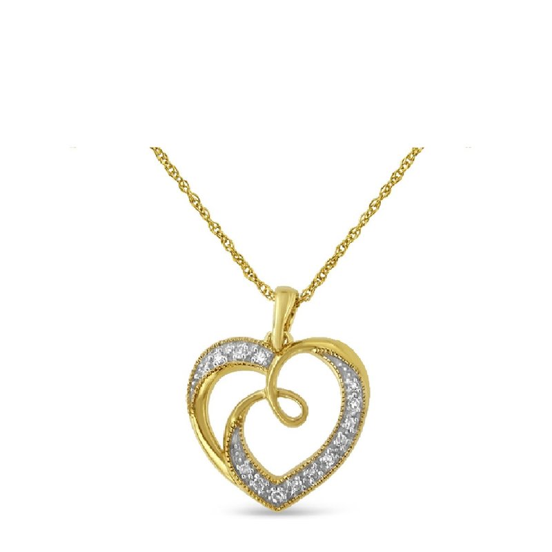 Haus Of Brilliance 14k Yellow Gold Plated .925 Sterling Silver Diamond Accent Ribbon & Heart 18" Pendant Necklace