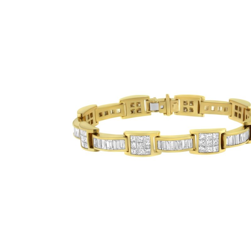 Haus Of Brilliance 14k Yellow Gold Princess And Baguette-cut Diamond Box-link Bracelet